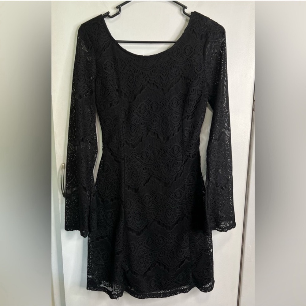 Xhilaration Black Lace Long-Sleeve Dress Bell Sleeves